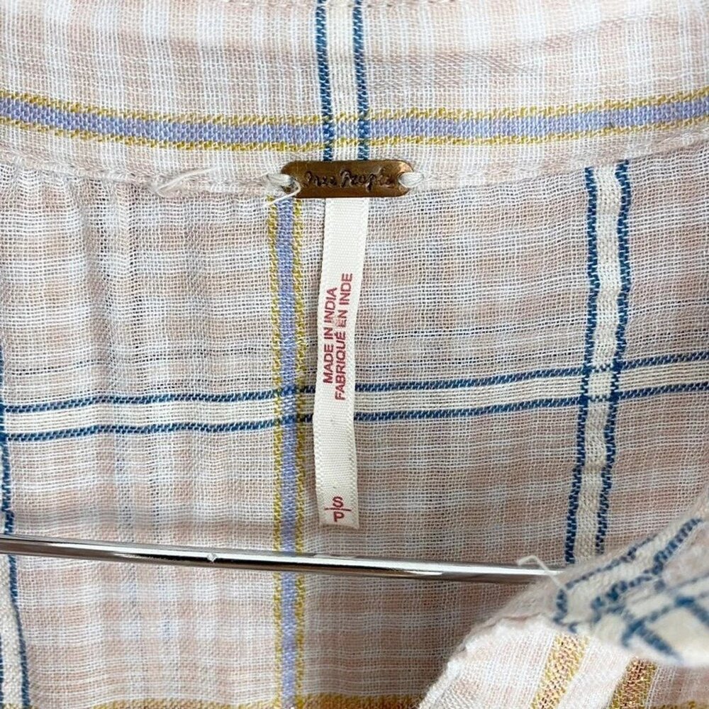 Free People Break My Stripe Pink Oversized Plaid Button Down Top - Picture 3 of 6